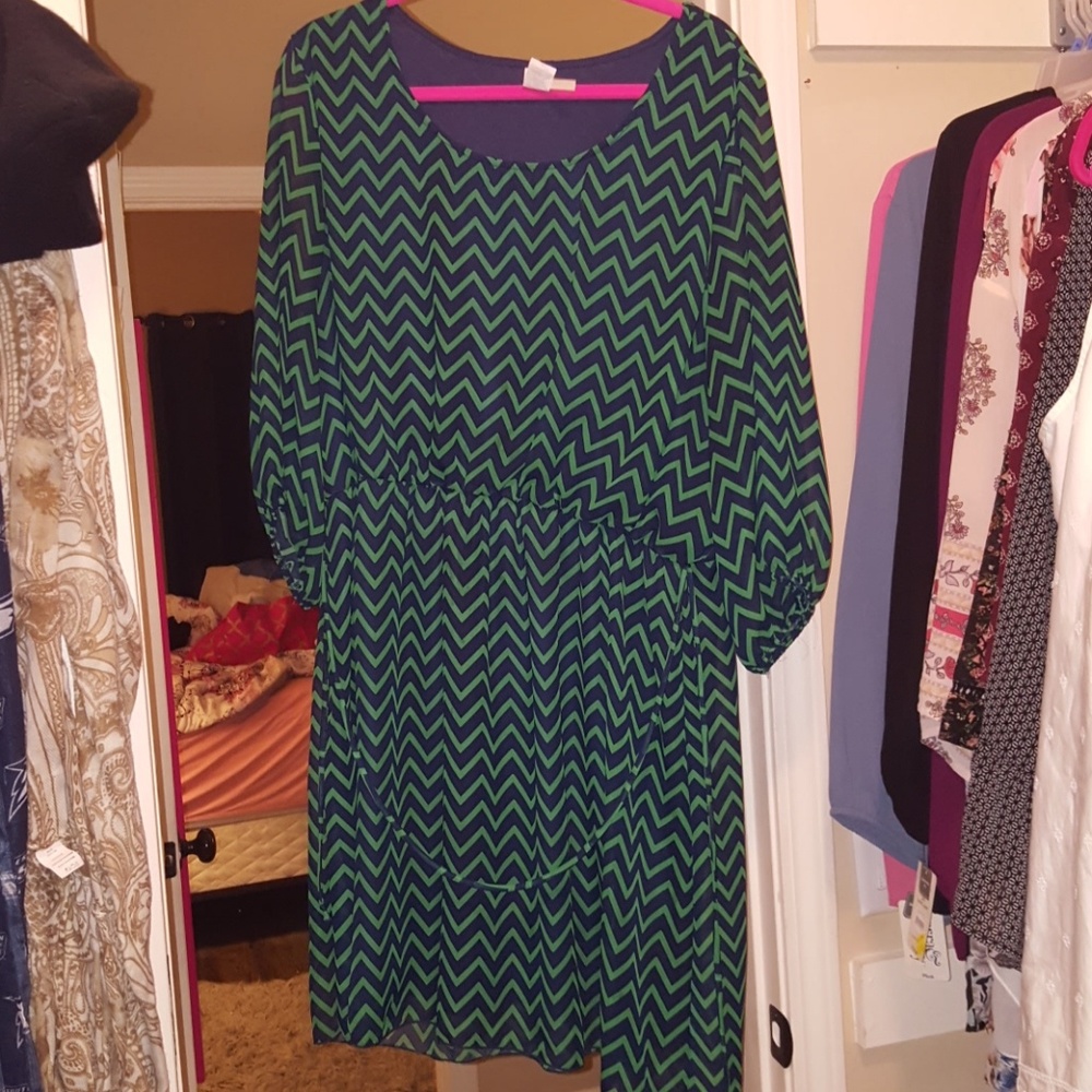 Green and Navy Chevron Dress